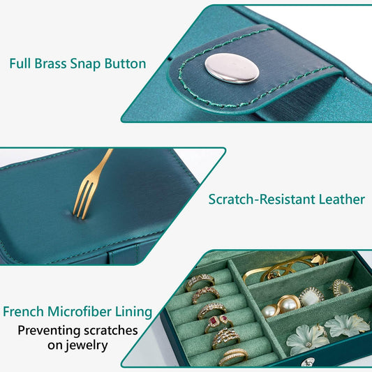 Arcbt Travel Jewelry Case, 100% Anti-Tangle, Marquetry Work PU Leather Travel Jewelry Organizer with Microfiber Lining, Precision Single Thread Sewing Small Jewelry Box, Best Women's Christmas Gift