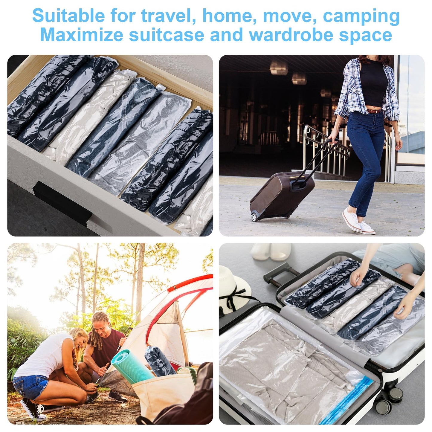 Compression Bags for Travel, 10 PCS Space Saver Bags, Hand Roll Vacuum Packing Bags for Travel, No Vacuum Needed, (3 Large, 3 Medium, 4 Small), Clothing, Luggage, Home Organizers Storage Bags