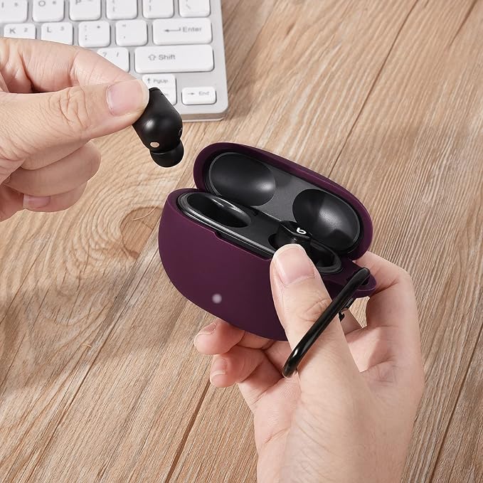 AIRSPO Silicone Case Compatible with Beats Studio Buds Case 2021 Soft Protective Cover for Beats Wireless Earbuds with Keychain (Dark Purpl)