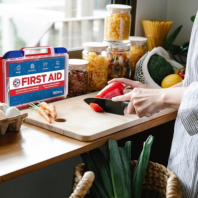 Be Smart Get Prepared 180 Piece First Aid Kit: Clean, Treat, Protect Minor Cuts, Scrapes. Home, Office, Car, School, Business, Travel, Emergency, Survival, Hunting, Outdoor, Camping & Sports, FSA HSA