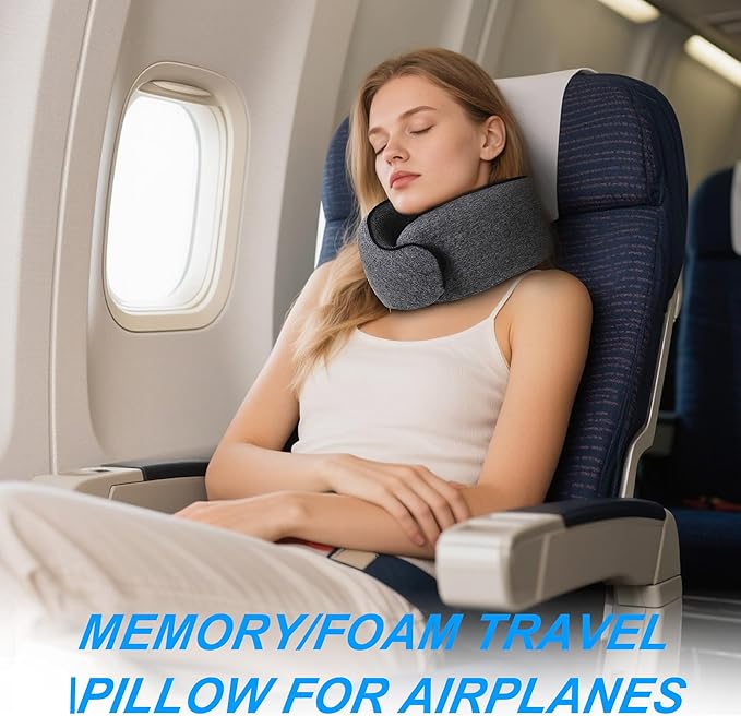 Travel Pillow,Travel Neck Pillows for Airplanes,Comfortable Breathable Cover,Memory Foam 360 Degree Support Stowable Pillows,Ideal Accessory for Sleeping Offices and Cars(Black)
