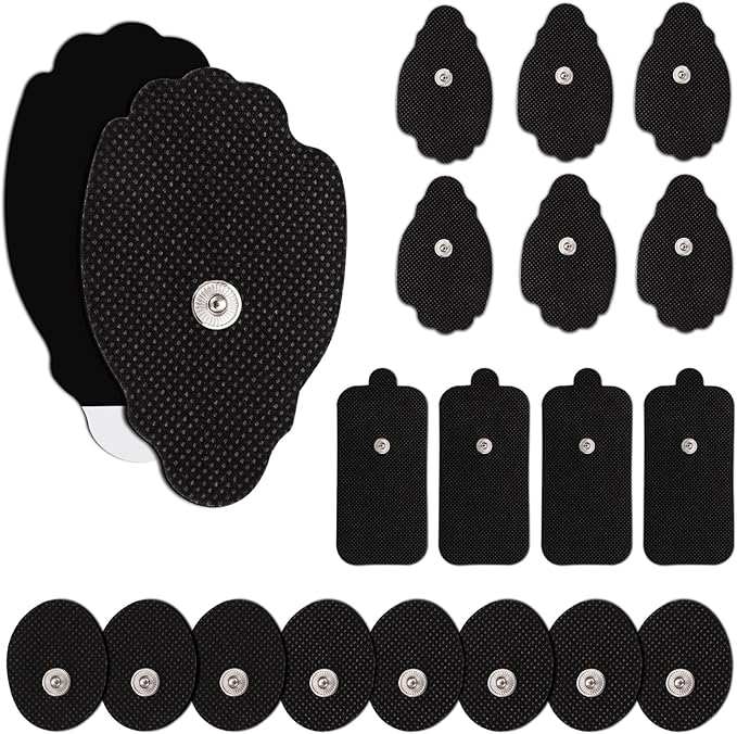 20 Pcs Combo Electrodes Pads for Tens Unit, Reusable Self-Adhesive Latex-Free Non-Irritating Replacement Patches with Standard 3.5mm Snap-on Connector, Compatible with Belifu, Brilnurse TENS, Black