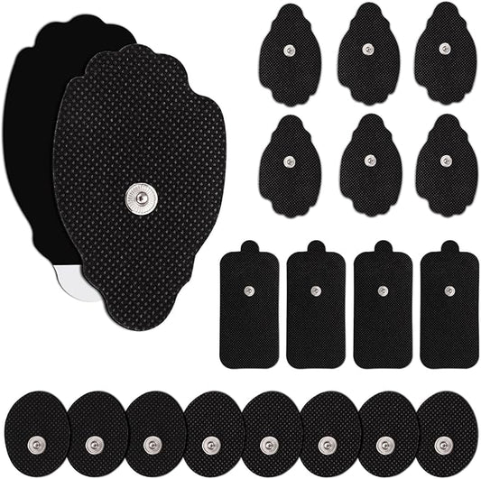 20 Pcs Combo Electrodes Pads for Tens Unit, Reusable Self-Adhesive Latex-Free Non-Irritating Replacement Patches with Standard 3.5mm Snap-on Connector, Compatible with Belifu, Brilnurse TENS, Black