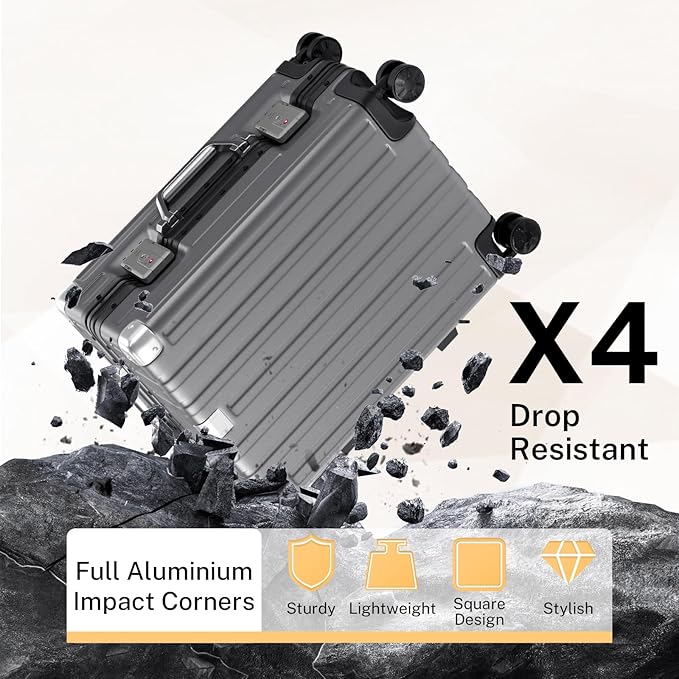 Krute Carry On Luggage 20 inch Aluminum Frame Suitcase with Spinner Wheels No Zipper PC+ABS Hardshell Luggages TSA Lock Zipperless Suitcases