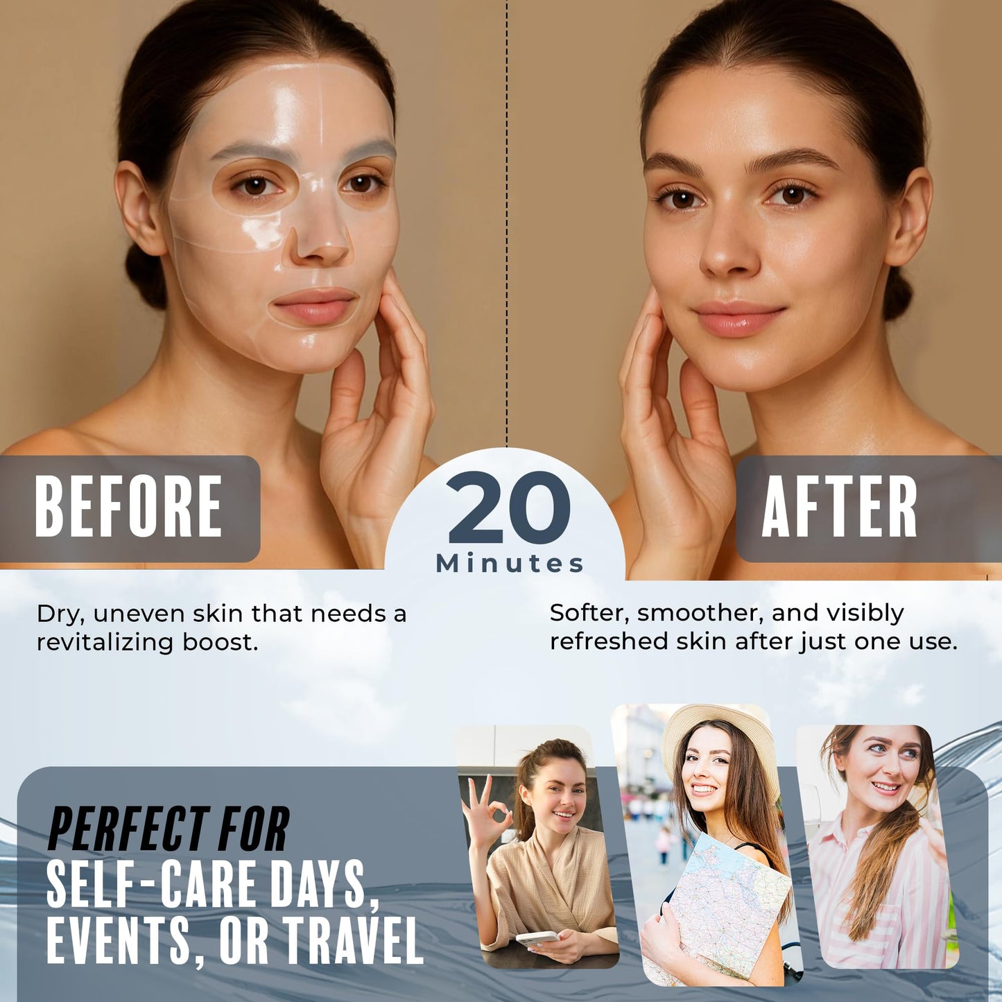 Bio Radiant Magic Melting Overnight Face Mask - Hyaluronic Acid Ultra Hydrating Hydrogel Mask - Cooling & Soothing - Rejuvenating Facial Mask w/Dewy Skin Effect - Clean Beauty Made in Korea - 6 Pack