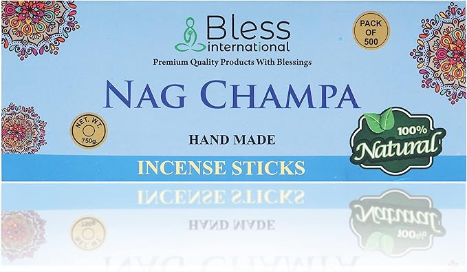 Bless-Nag-Champa 100%-Natural-Handmade-Hand-Dipped-Incense-Sticks Organic-Chemicals-Charcoal-Free Purification-Relaxation-Positivity-Yoga-Meditation Best-Woods-Scent (500 Sticks (26 OZ))