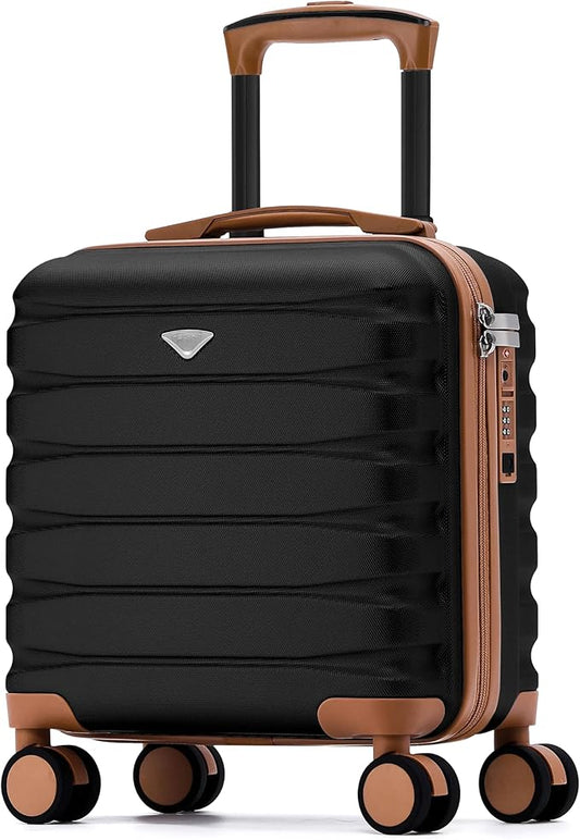 Carry On Suitcase Hardside TSA Lock & USB Port Silent Double Spinner Wheels Maximum Underseat Carry-On Bag For Virgin & South West Approved Airlines( 16.25x13.5x8" ,Black/Tan )