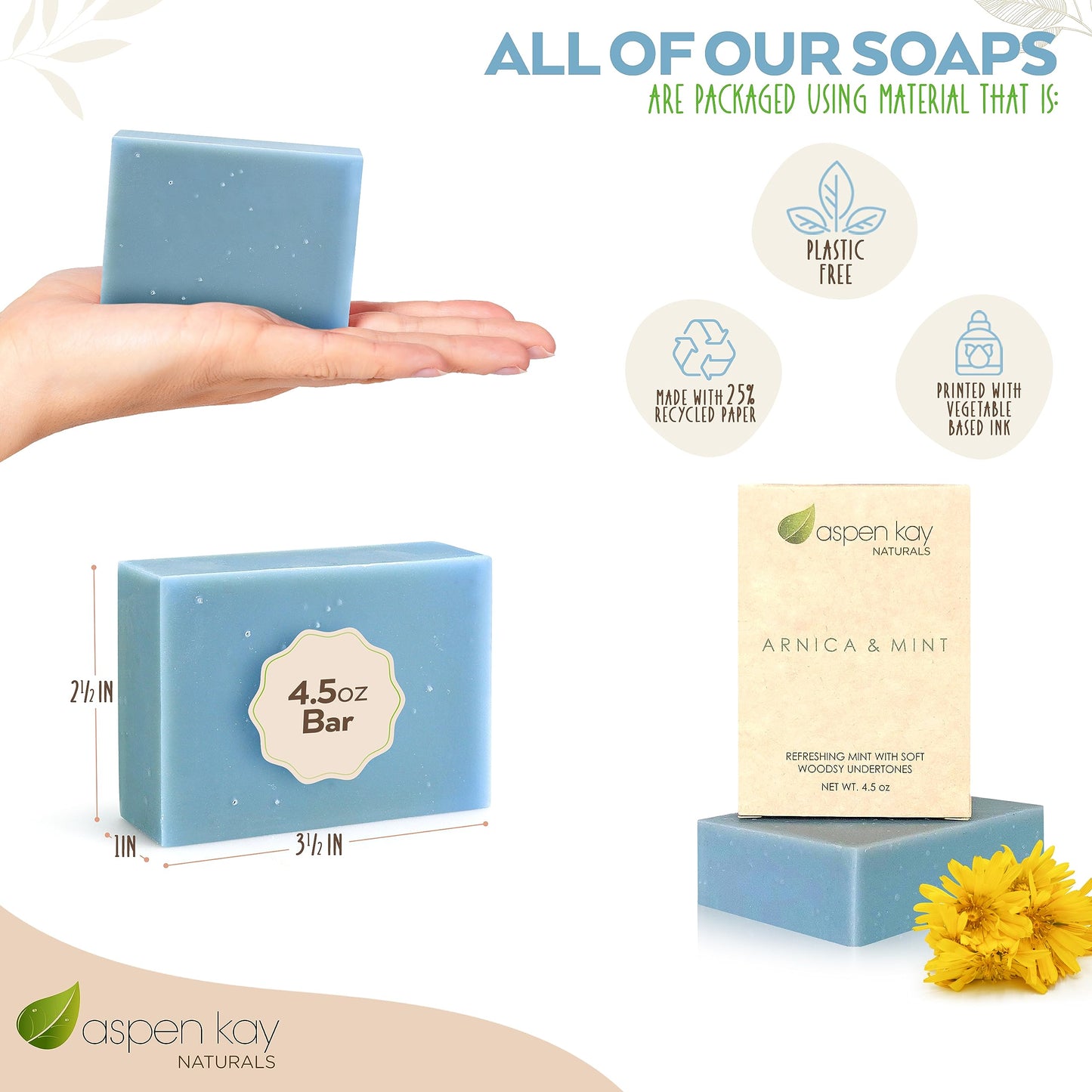 Arnica Soap. With Organic Shea Butter, Arnica Oil & Pure Essential Oils. All Skin Types. Made in the USA. 4.5 oz Bar