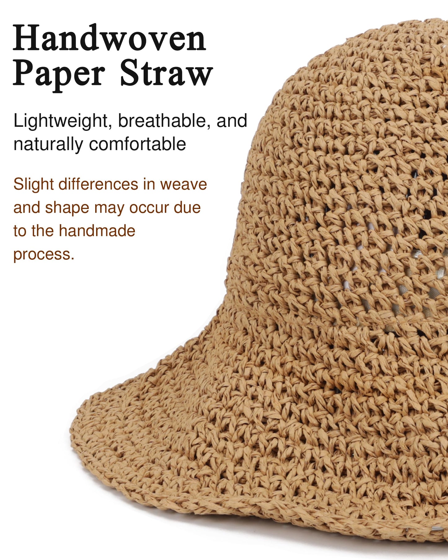 Womens Wide Brim Straw Sun Hat Foldable Floppy Crochet Beach Hat for Summer (US, Alpha, One Size, Khaki)