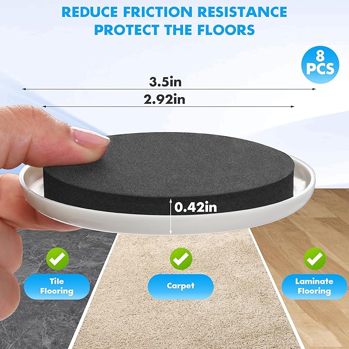 16-Pack Furniture Sliders for Hardwood Floors & Carpet, Save 80% Effort, Safely and Easily, The Glide Tool Set for Heavy Furniture and Appliances, Reusable Moving Pads (8 Plastic & 8 Felt)