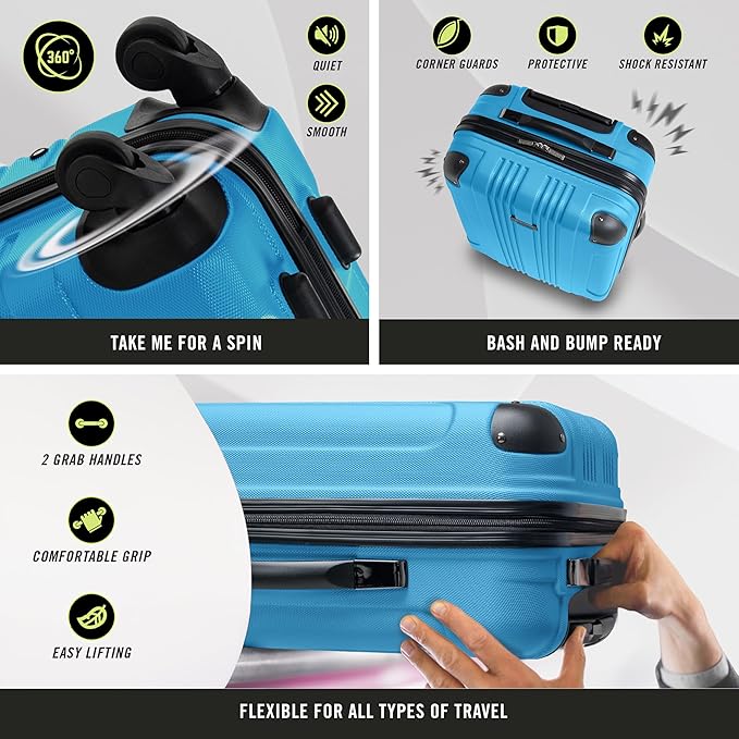 Kenneth Cole REACTION Out of Bounds Lightweight Hardshell 4-Wheel Spinner Luggage, Teal, 20-Inch Carry On