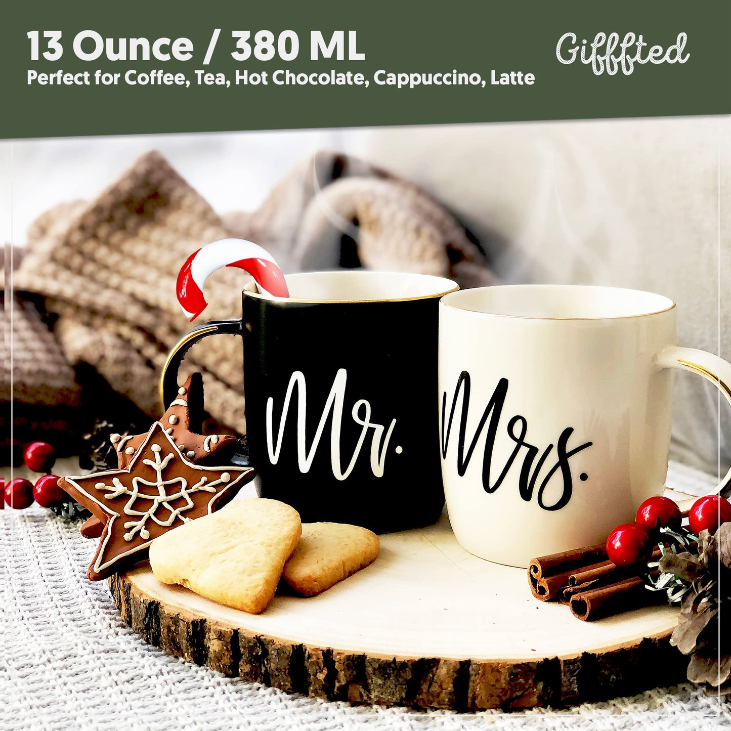 Triple Gifffted Mr and Mrs Coffee Mugs Couples Gifts Ideas for Christmas Wedding Anniversary Engagement Valentines,his Hers Present Husband Wife Him Her Men Women Bride Groom Newlyweds, Ceramic 380ml