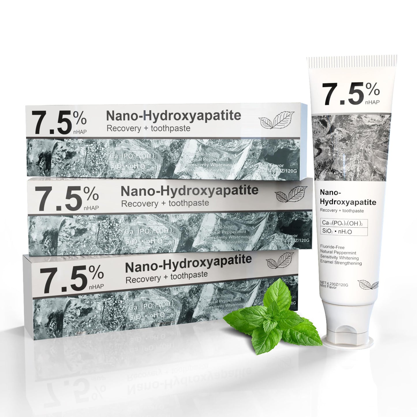 Hydroxyapatite Toothpaste for Advanced Enamel Protection, Fluoride-Free Nano Hydroxyapatite Toothpaste, Gentle and Effective Formula, Fresh Breath, Suitable for Sensitive Teeth 3 Pack