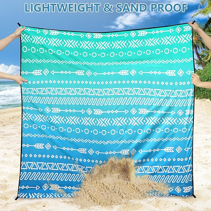 Beach Blanket Waterproof Sandproof Beach Mat 79" X 83"/10'x9'for 2-8 Adults Quick Drying Outdoor Picnic Mat Beach Accessories for Travel, Camping, Hiking