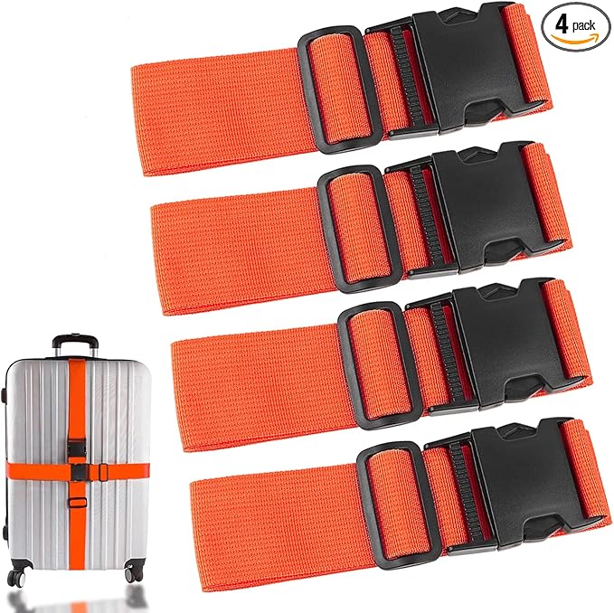 4Pcs Luggage Straps for Suitcase Travel Accessories TSA Approved, 80In Long Belts to Keep Your Suitcase Secure, Adjustable Bag Straps with Quick-Release Buckle for Travel Bag Closure, Orange