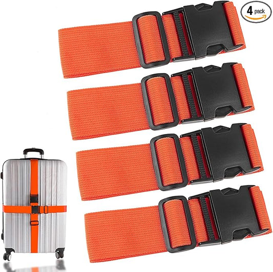 4Pcs Luggage Straps for Suitcase Travel Accessories TSA Approved, 80In Long Belts to Keep Your Suitcase Secure, Adjustable Bag Straps with Quick-Release Buckle for Travel Bag Closure, Orange