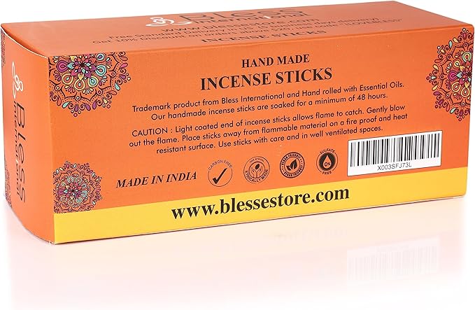 Bless-Orange-Blossom 100%-Natural-Handmade-Hand-Dipped-Incense-Sticks Organic-Chemicals-Charcoal-Free Purification-Relaxation-Positivity-Yoga-Meditation Best-Woods-Scent (500 Sticks(26 OZ))