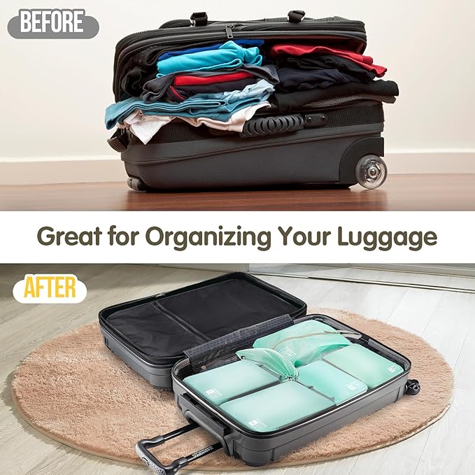 Compression Packing Cubes 6 Set, Dual Zipper Compression Packing Cubes for Travel, Space-Saving Packing Bags for Suitcases, packing cubes with shoe bag