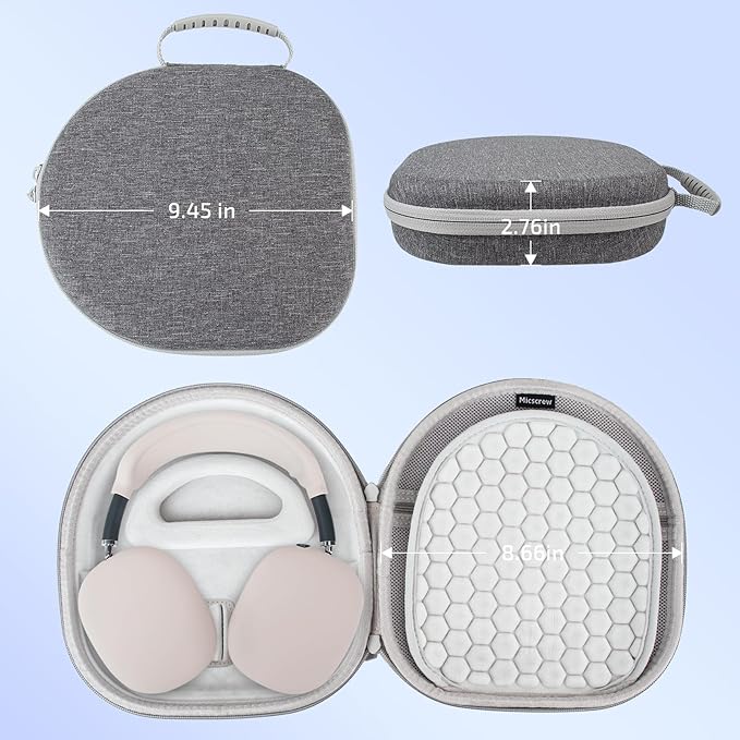 AirPod Max Case with Sleep-Mode Charging Function, Protective Travel Bag for Apple Over-Ear Headphones (Gray)