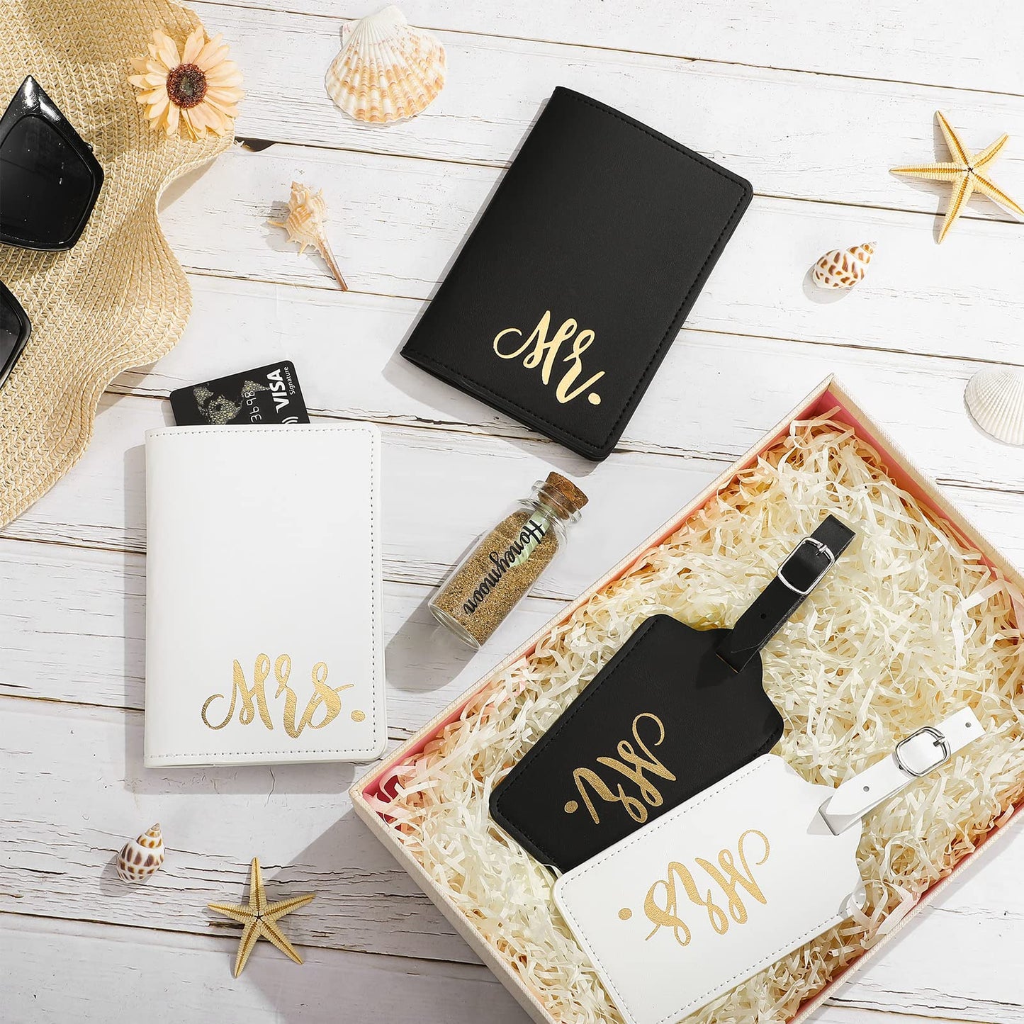 5 Pcs Mr and Mrs Passport Holder Cover Travel Luggage Tag Honeymoon Couple Gift