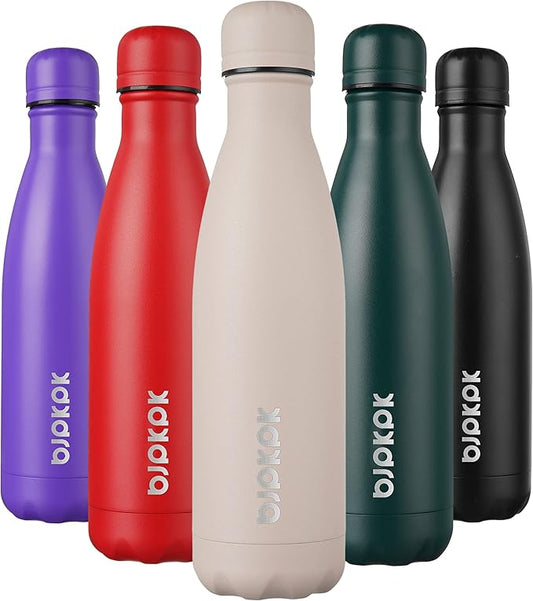 BJPKPK 17oz Insulated Stainless Steel Water Bottles,Sports Water Bottles Keep Cold for 24 Hours and Hot for 12 Hours,BPA Free for Travel,Apricot