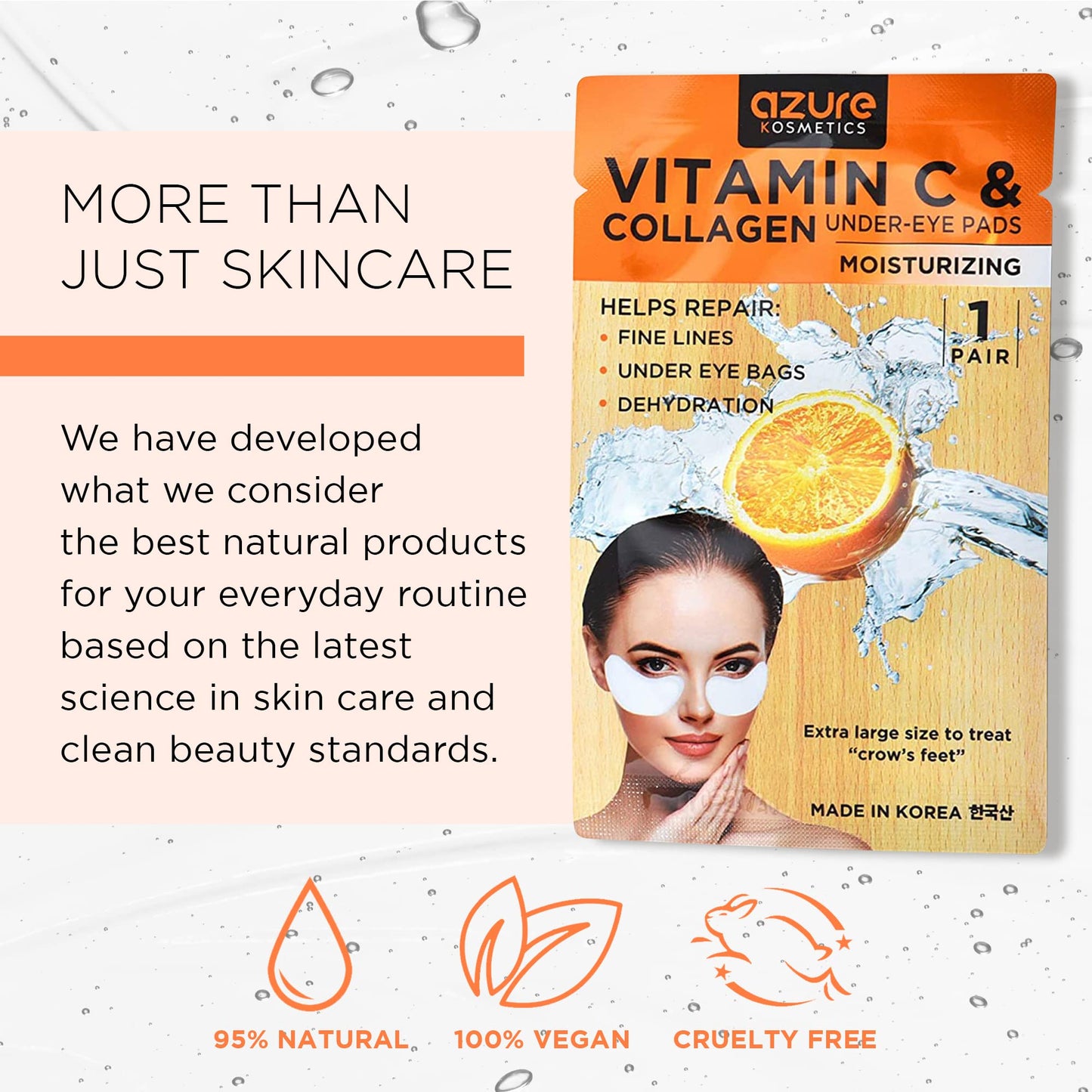 Azure Cosmetics Anti-Aging Under Eye Mask - 5 Pairs, Reduces Fine Lines, Wrinkles, Dark Circles & Puffiness, Skin Care Made in Korea, 100% Vegan, Cruelty-Free