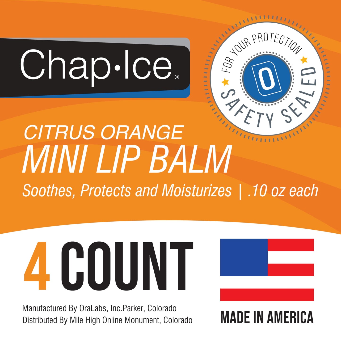 Citrus Flavor - Chap-Ice Mini Lip Balm, 4 count - Made in USA, 0.10 Oz, Push-Up Style, Hydrating Lip Care for Smooth and Soft Lips, Compact Size for Travel, Perfect for Daily Use - 4ct