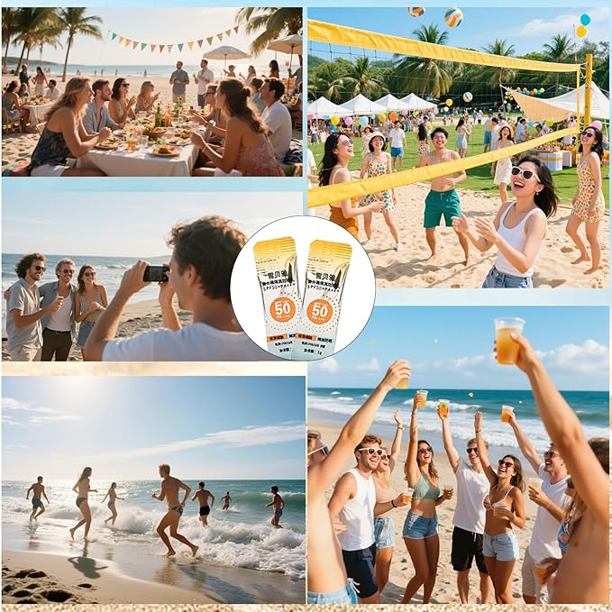 100PCS Mini Sunscreen SPF50+ - Travel Size Sunscreen Infused with Centella Asiatica Extract, Lightweight & Non-Greasy, waterproof - Perfect for Summer Party & Thank You Gifts - Mini Purse Essentials