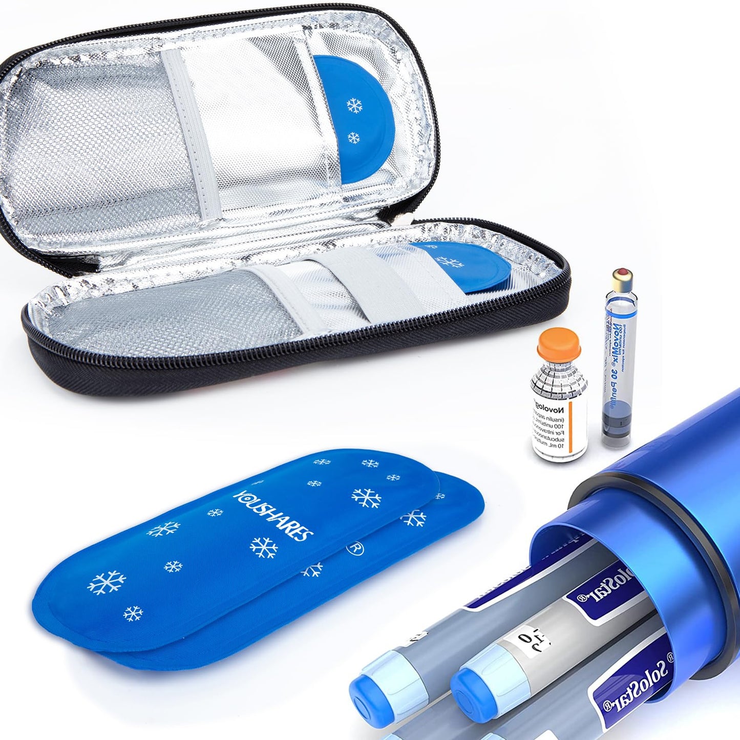 YOUSHARES Diabetes Ice Packs for Insulated Medication Travel Bag - TSA Approved Ice Packs for Insulin Cooler Travel Case, Mini Ice Packs Suitable for Most Medication Cooler Travel Case（2 Packs）