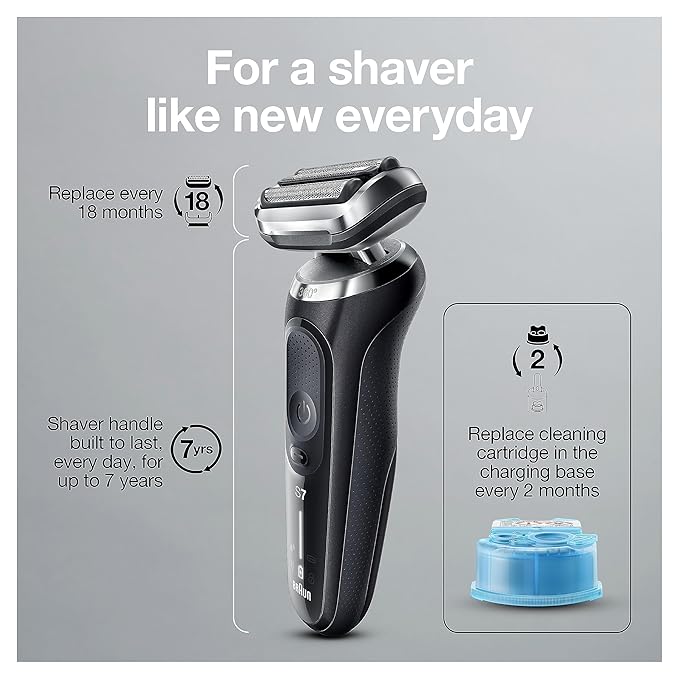 Braun Series 7 7075cc Electric Razor for Men with SmartCare Center, Beard Trimmer, Wet & Dry, Rechargeable, Cordless Foil Shaver, Black