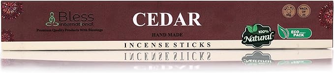 Bless-Cedar 100%-Natural-Handmade-Hand-Dipped-Incense-Sticks Organic-Chemicals-Charcoal-Free Purification-Relaxation-Positivity-Yoga-Meditation Best-Woods-Scent (25 Sticks (1.4 OZ))