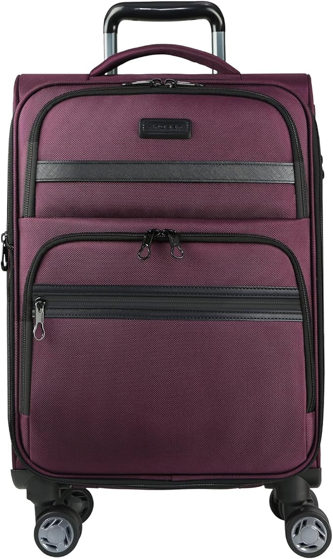 KROSER Softside Expandable Carry On Luggage with Spinner Wheels & Built-in TSA Lock, Durable Suitcase Rolling Luggage with USB Port, Carry-On 20-Inch, Burgundy