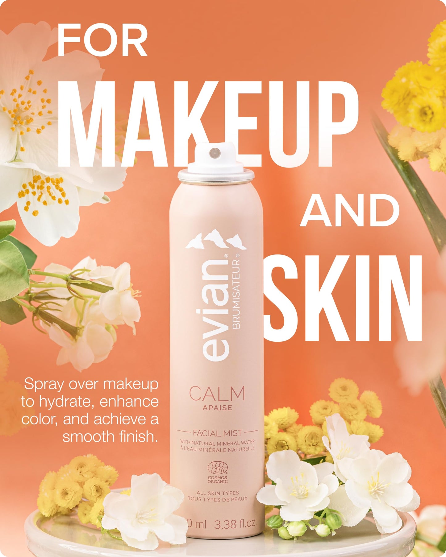Evian Calm Facial Mist | Hydrating Mineral Water Face Spray with Aloe & Jasmine | Calming Toner Mist for Sensitive Skin | Travel Facial Spray to Hydrate, Refresh, & Calm Skin Anytime