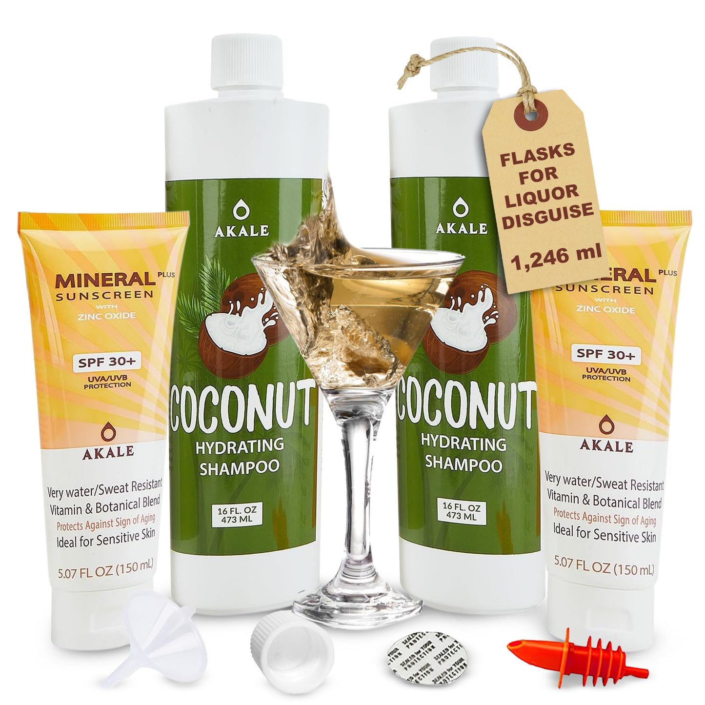 Fake shampoo & Sunscreen, Hidden Liquor Smuggling Kit, Flasks for Travel, Smuggle Your Booze Anywhere with Discretion -By AKALE, 1,246 ML