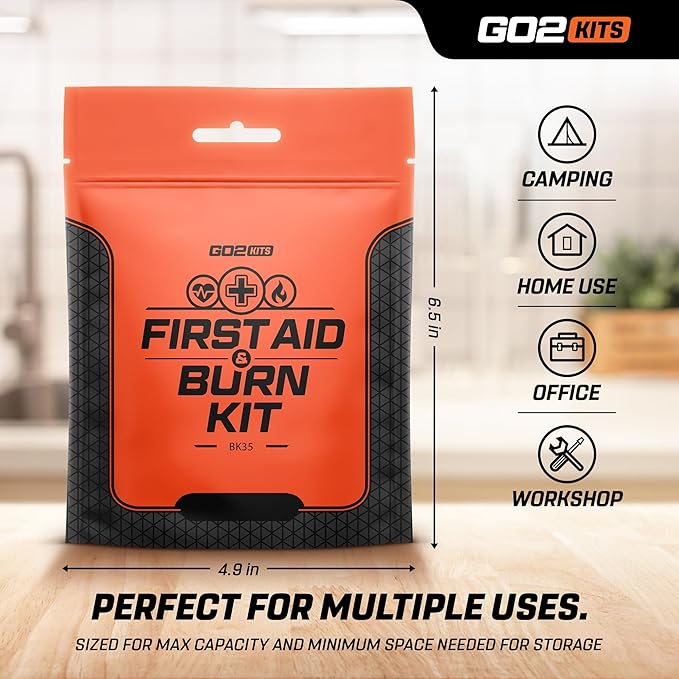 Advanced First Aid & Burn Kit, Comprehensive Burn First Aid Kit with Dressings, Burn Cream & Gauze, Portable First Aid Kit for Home, Office, Car & Travel, 5-Pack (BK35)