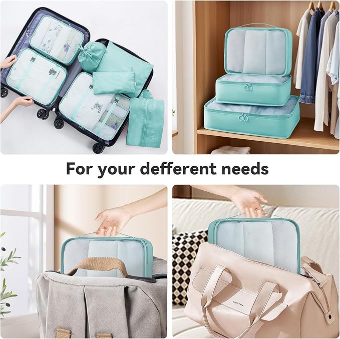 AnyZip Luggage Sets 10 Piece Hardshell Suitcase Set PC ABS Lightweight Travel Suitcases with 4 Double Spinner Wheels TSA Lock 20 24 28 Inch with 7 Storage Bags Apple Green