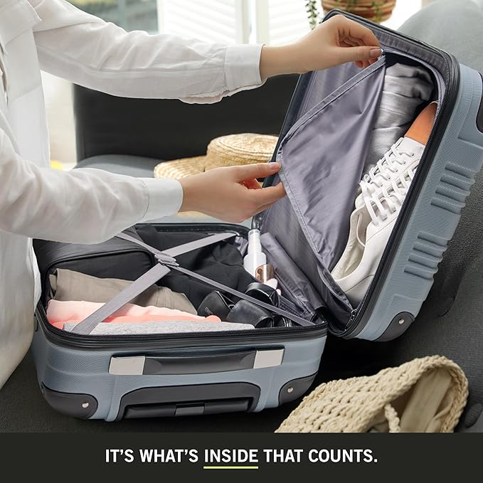 Kenneth Cole REACTION Out of Bounds Lightweight Hardshell 4-Wheel Spinner Luggage, Granite Blue, 20-Inch Carry On