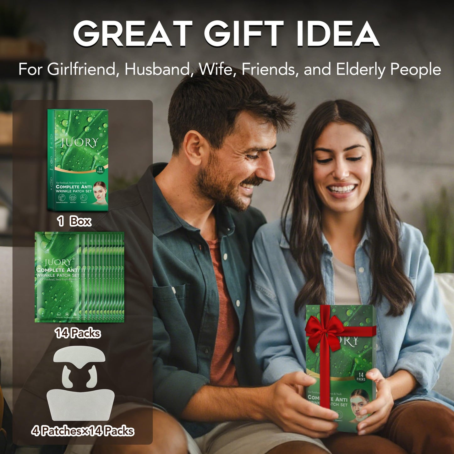 Forehead Smile Line and Neck Herbal Wrinkle Patches with Centella Asiatica, Aloe, Hyaluronic Acid, Vitamin E and Collagen, Overnight Facial Anti-Wrinkle Care to Lift and Smooth Skin for Women，14 Pack