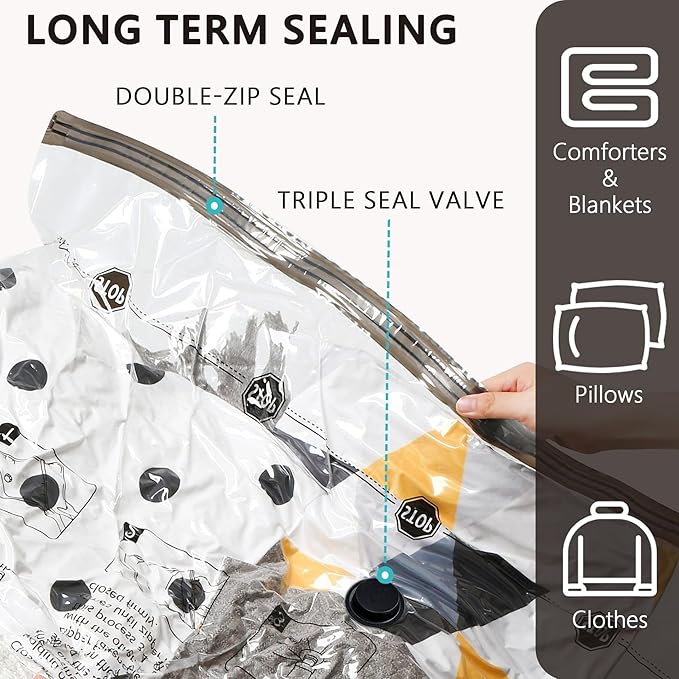 10 Pack Vacuum Seal Bags for Clothing - 2 Large, 4 Medium, 4 Small Vacuum Storage Bags with Hand Pump, Travel Essentials for Home Organization and Space Saving Storage