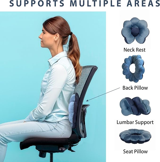 Total Pillow Donut Pillow for Airplane & Travel, Sleeping Neck Pillow, Microbead Comfortable Pillow for Neck, Head, Back, Lumbar & Pelvic Support, Twists to Many Positions - Blue