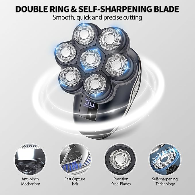 2025 New Upgrade Magnetic Head Shavers for Bald Men, Electric Razor for Men, Mens Shaving with Nose Hair Sideburns Trimmer, LED,Travle Lock