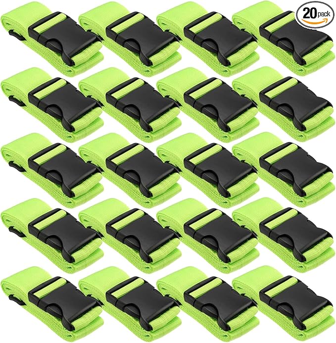 20 Pack 78 x 2 Inches Luggage Straps for Suitcases, Adjustable Suitcase Belts with Quick Release Buckles, Heavy Duty Travel Straps Packing Straps for Luggage, Suitcases, Green