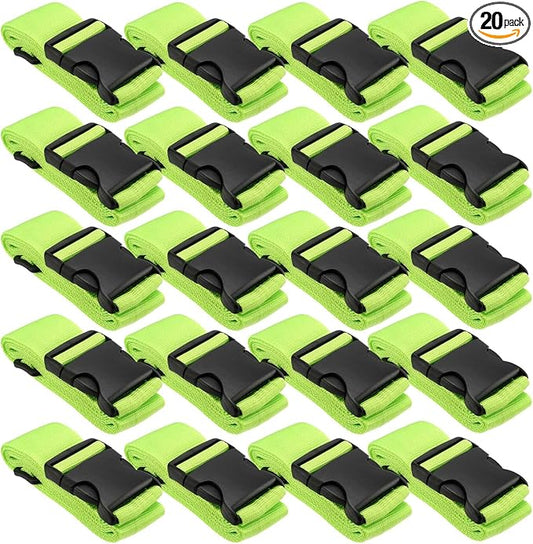 20 Pack 78 x 2 Inches Luggage Straps for Suitcases, Adjustable Suitcase Belts with Quick Release Buckles, Heavy Duty Travel Straps Packing Straps for Luggage, Suitcases, Green
