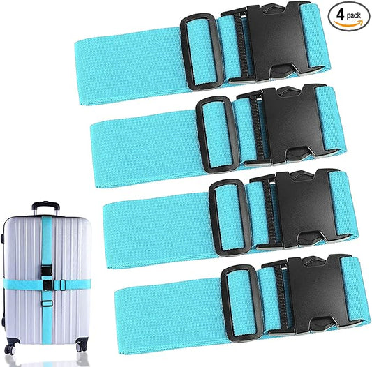 4Pcs Luggage Straps for Suitcase Travel Accessories TSA Approved, 80In Long Belts to Keep Your Suitcase Secure, Adjustable Bag Straps with Quick-Release Buckle for Travel Bag Closure, Light Blue
