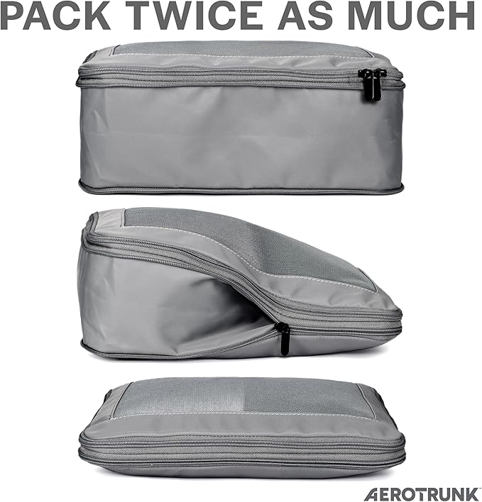 Compression Packing Cubes for Travel - Luggage Organizer Bags - Double Zipper Packing Cubes for Suitcases (2-Pack, Dark Grey)