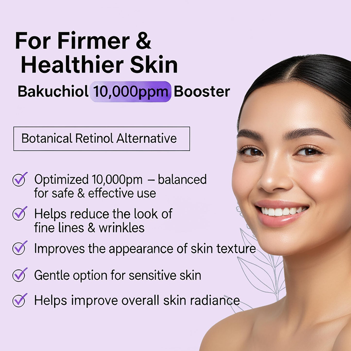 Add-on Bakuchiol Serum for Face -10,000 ppm – Korean Bakuchiol Plumping Serum - Customizable Retinol Alternative Add-On for Skincare Routines