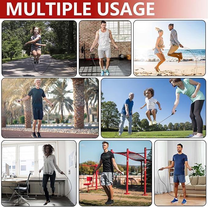 Adjustable Weighted Jump Rope, 9ft Long Tangle-Free Rapid Speed Jumprope for Exercise Calisthenics Fitness Jumping Skipping Double Dutch Boxing Crossfit, Workout Stuff for Women Men Kids Adult