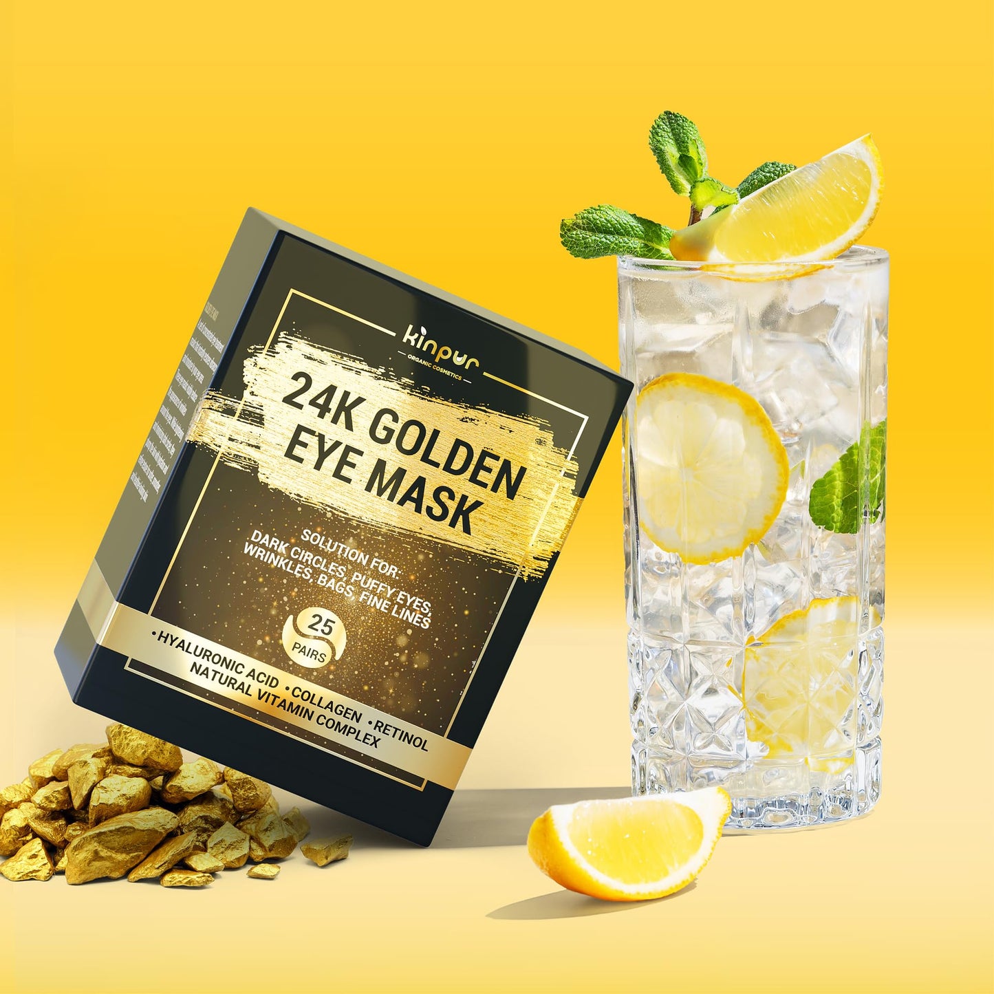 24K Gold Eye Patches for Puffy Eyes and Dark Circles, Luxury Anti-aging Skincare - Collagen Anti Wrinkles Patches w/Vitamin C & Niacinamide to Hydrate, Depuff, Smooth Fine Lines – 25 pairs