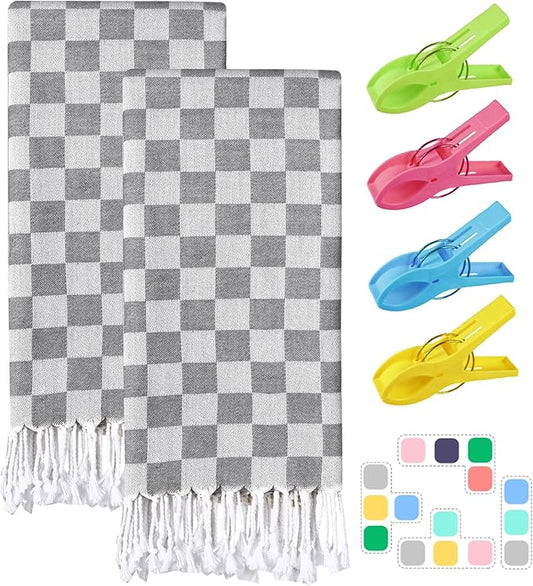2 Packs Turkish Beach towel Blanket Bath Pool Towel Swim Supplies Swimsuit Coverups Swim Cover Ups Women Bikini Sarong Wrap Swimwear Bathing Room Accessories Clip Bag Lounge Chair Tent Umbrella