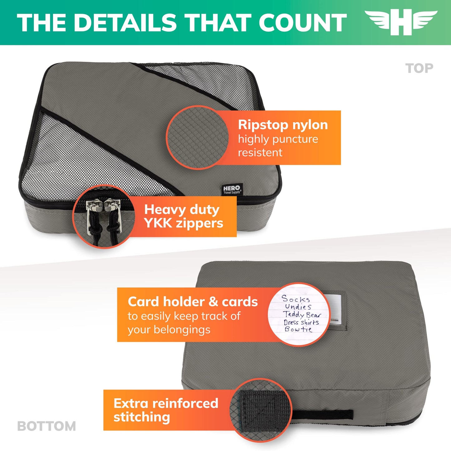 HERO Packing Cubes, (5 Set) Luggage Organizers with 2 Laundry Bags